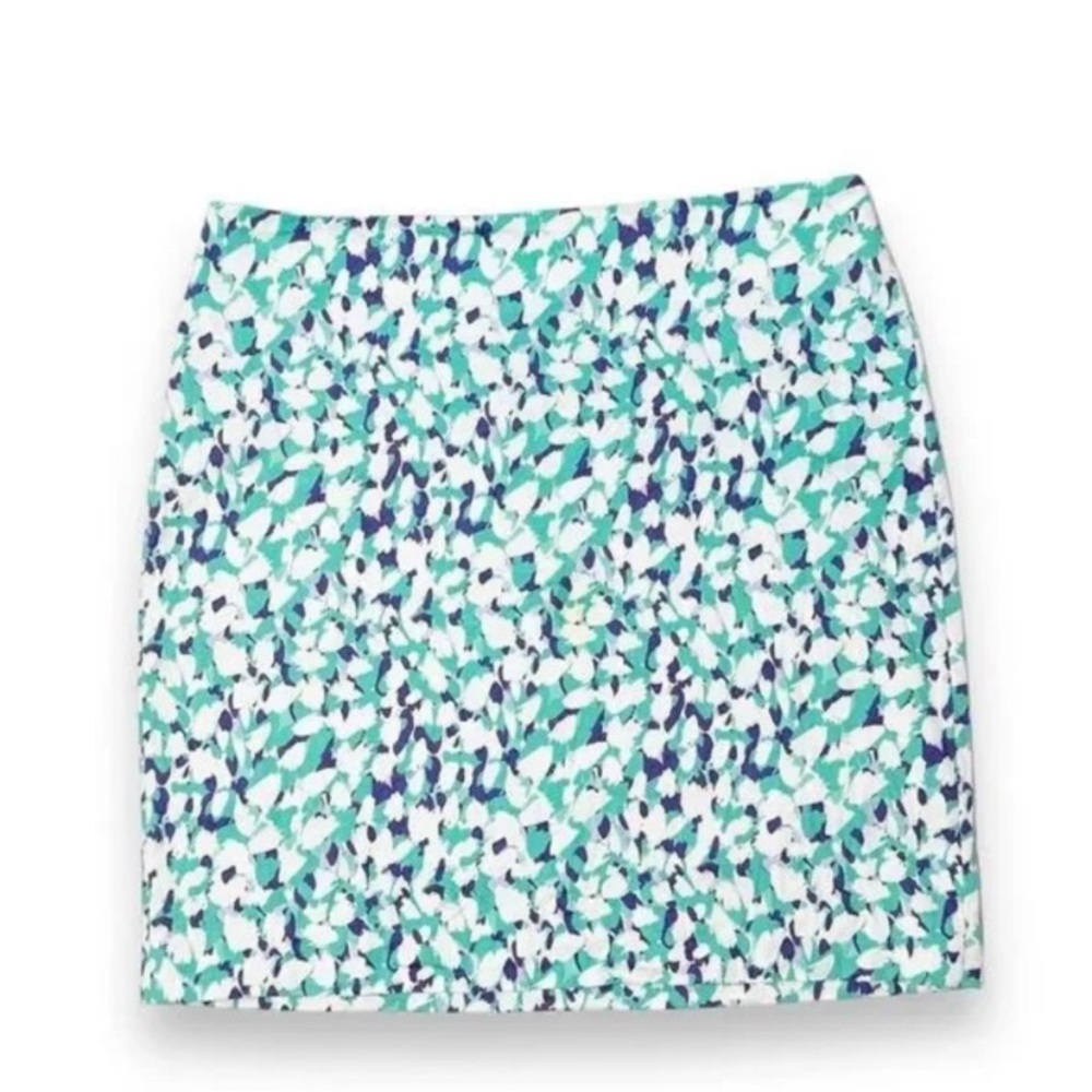 Ann Taylor Abstract Print Skirt - White Teal Purple